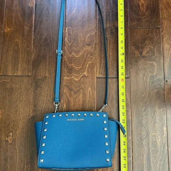 Michael Kors Blue Trapezoid Crossbody Bag with Studded Detailing - Picture 12 of 16